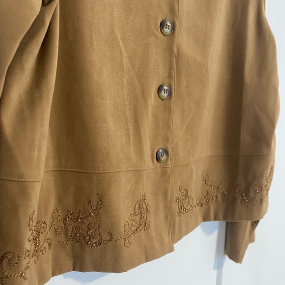 Koret Petite Toffee Camel Blazer Fall Beaded Embroidery Light Jacket Size Large - Picture 8 of 13